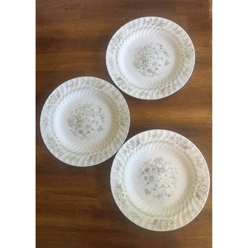 10.5 inch floral Porcelain Dinner Plates Round Printed China White, Set of 3